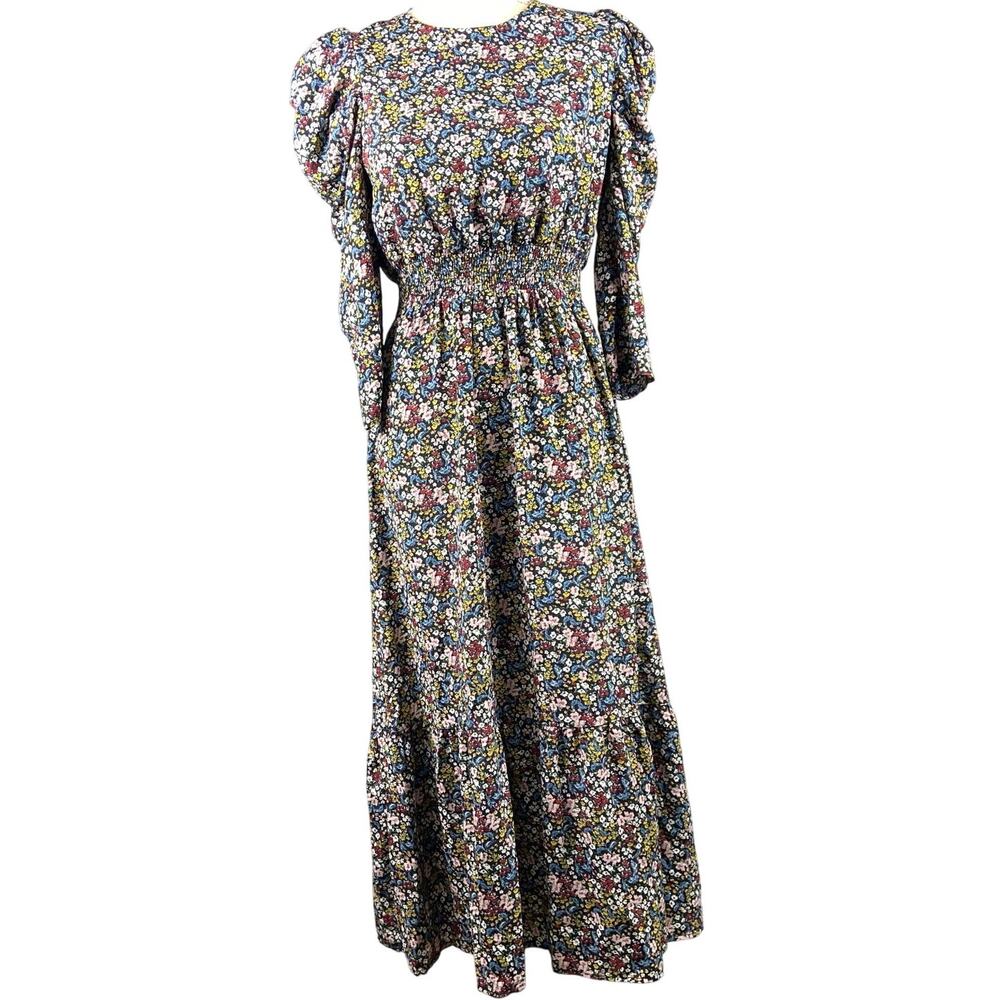 WAYF Floral Smocked Waist Open Back 3/4 Sleeves Dress Size Large